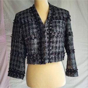 Indikka Black and Silver Tweed Cropped Blazer Jacket Size M